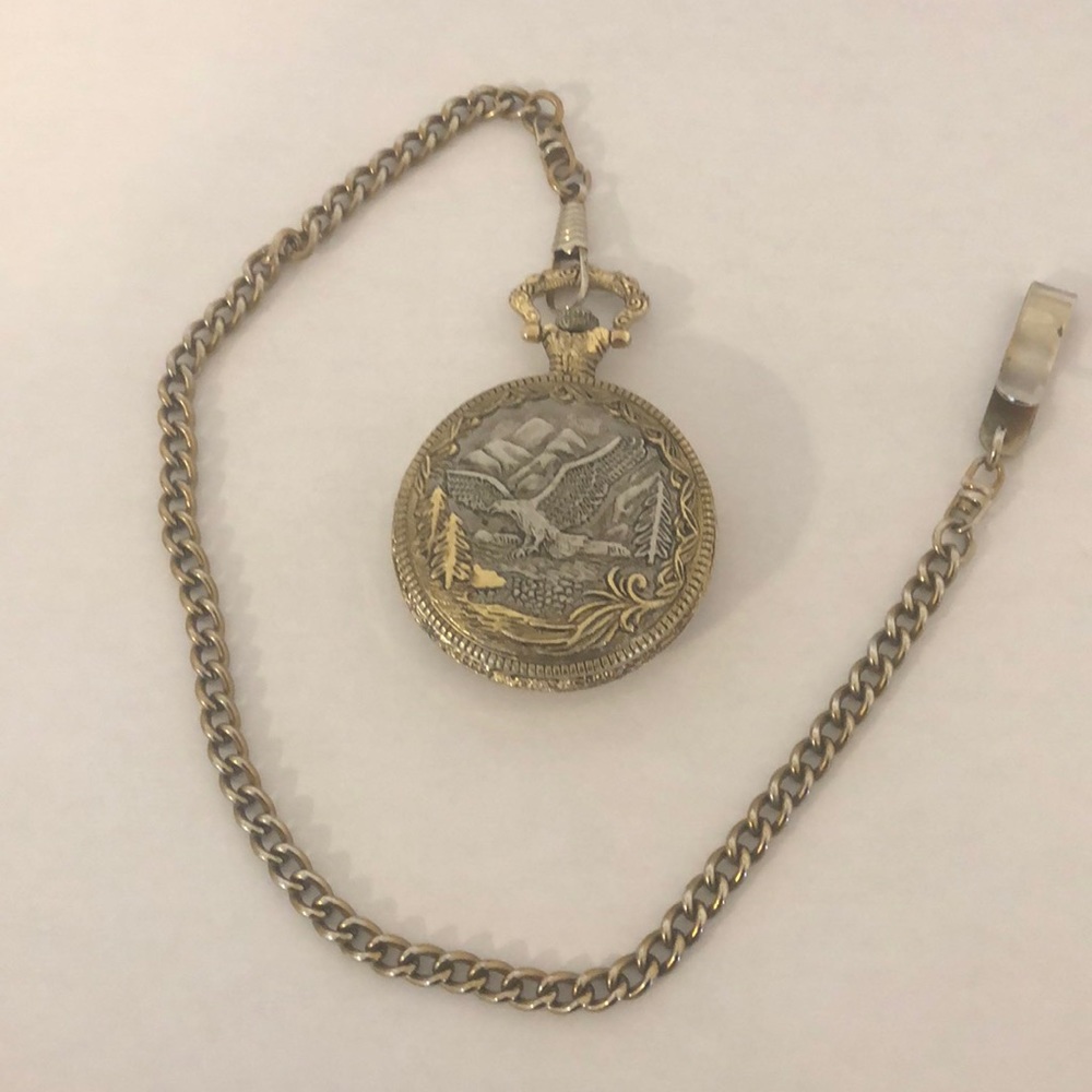 Vintage Japan Movt Pocket Watch With Eagle Silver And… Gem